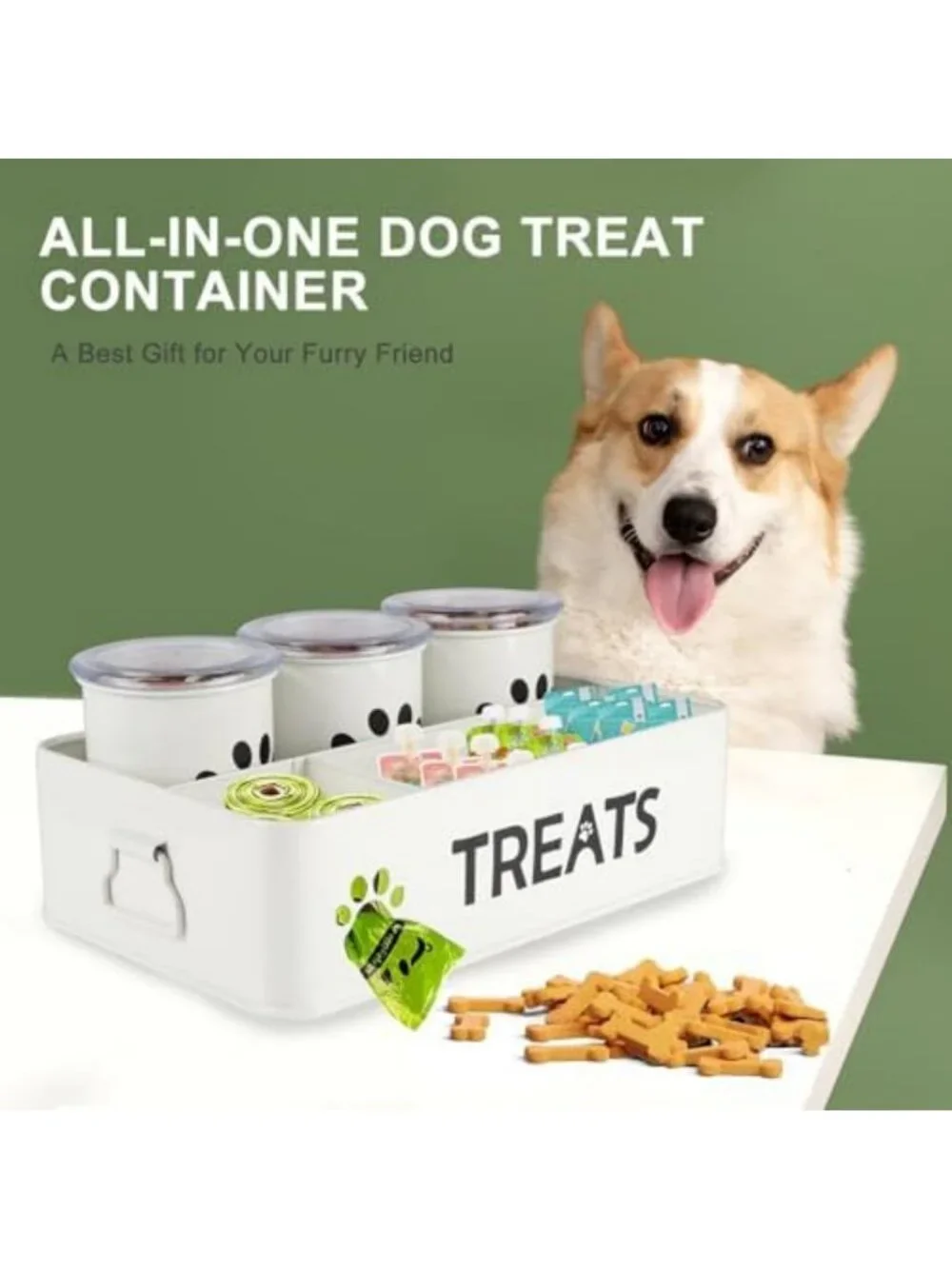 Airtight Dog Treat Canister Set of 3 - Metal Pet Treat Jars for Countertop